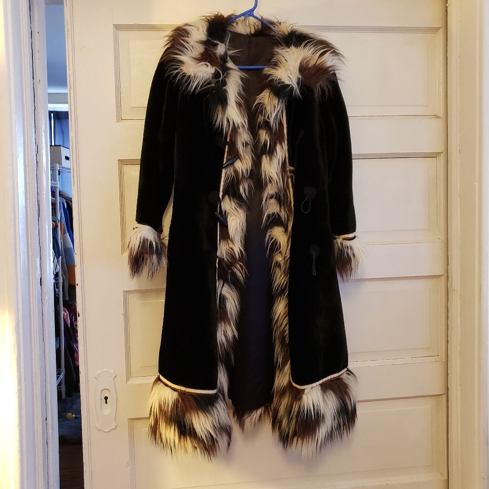 - Vintage Velvet & Fur Coat w/ Satin Lining